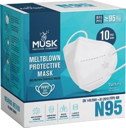 Musk FFP2 NR N95 5 Katlı Meltblown Beyaz 10'lu Ultrasonik Koruyucu Maske