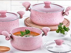 OMS 3027 Pembe 6 Parça Granit Güveç Tencere Seti