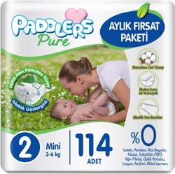 Paddlers Pure 2 Numara Mini 114'lü Aylık Fırsat Paketi Bebek Bezi
