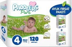 Paddlers Pure 4 Numara Maxi 120'li Aylık Fırsat Paketi Bebek Bezi