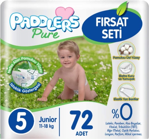 Paddlers Pure 5 Numara Junior 72'li Aylık Fırsat Paketi Bebek Bezi