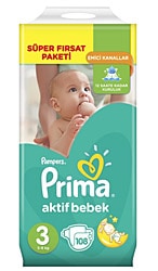 Prima Aktif 3 Numara Midi 108'li Bebek Bezi