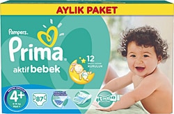 Prima Aktif 4+ Numara Maxi Plus 87'li Bebek Bezi