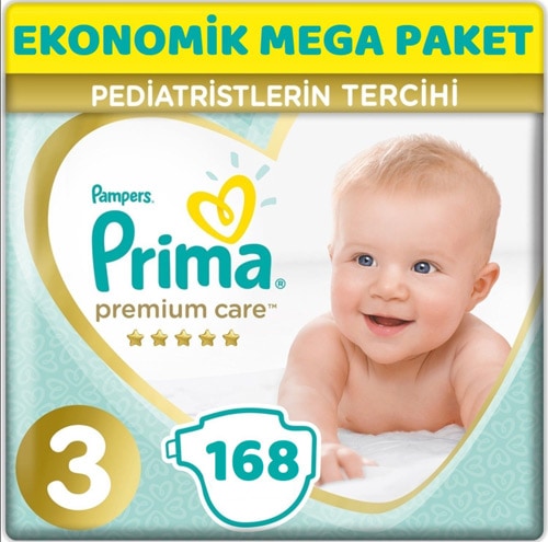 Prima Premium Care 3 Numara Midi 168'li Ekonomik Mega Paket Bebek Bezi
