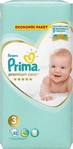Prima Premium Care 3 Numara Midi 52'li Ekonomik Paket Bebek Bezi