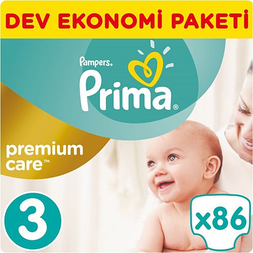 Prima Premium Care 3 Numara Midi 86 Adet Dev Ekonomi Paketi Bebek Bezi