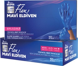 Reflex Glove Flex Pudrasız Hibrit Teknoloji Mavi 100'lü Polietilen Eldiven