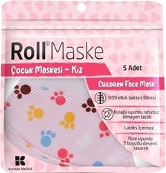 Roll Pembe Desenli 5'li Kız Çocuk Ağız Maskesi