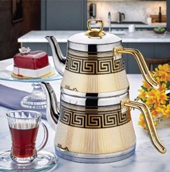 Sıla S-577 Artuklu Siyah Dekorlu Gold Çaydanlık No:3