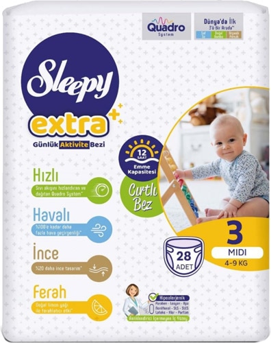 Sleepy Extra Günlük Aktivite 3 Numara Midi 28'li Bebek Bezi