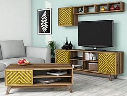 Variant İnci Ceviz-Sarı TV Ünitesi ve Orta Sehpa Takımı