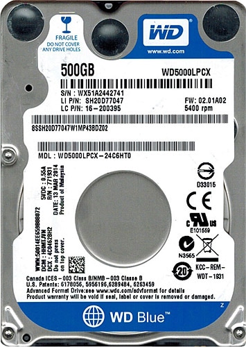 Western Digital 2.5" 500 GB Blue WD5000LPCX SATA 3.0 5400 RPM Hard Disk