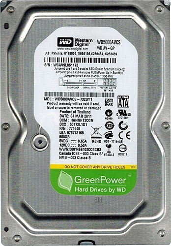 Western Digital 3.5" 500 GB WD5000AVCS SATA 2.0 7200 RPM Hard Disk