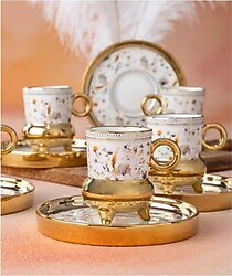 ACAR Sedwick Petek Desen Gold Yaldız 90 ml 6 Kişilik Porselen Kahve ...