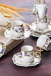 Acar Scarlet Çiçek Desen Gold Yaldız 90 ml 6 Kişilik Porselen Kahve ...