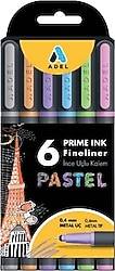 Adel Prime Ink Pastel 6'lı İnce Uçlu Fineliner Keçeli Kalem Seti