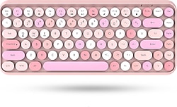 Ajazz 308I Mini Vintage Pembe Q Kablosuz Klavye