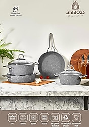 Amboss Crystal 7 Parça Granit Çift Renkli Tencere Seti