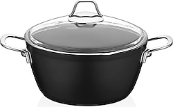 Amboss Dark Cam Kapaklı 26 cm Derin Titanyum Kaplama Granit Tencere