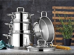 Amboss Diamond Strainer 8 Parça Cam Kapak Tencere Seti