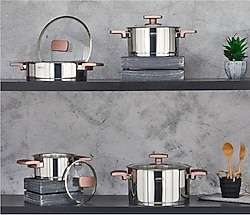 Amboss Enio Rose Gold 8 Parça Çelik Tencere Seti