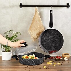 Amboss Flare Siyah 3 Parça Granit Ezme Tencere Tava Seti