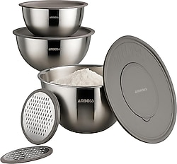 Amboss Satin Gri 9 Parça Çelik Kase Ve Rende Seti