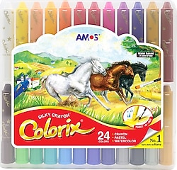 Amos Colorix Üçü Bir Arada Platik Kutulu 24'lü Pastel Boya