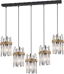 Apliqa Apatit 5'li Sıralı Eskitme Kristal Taşlı Modern Avize