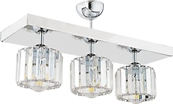 Apliqa Sabrina Krom 3'lü Sıralı Kristal Taşlı Modern Plafonyer Salon Avize