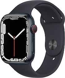 Apple Watch Series 7 GPS + Cellular 45mm Gece Yarısı Alüminyum Kasa ve Spor Kordon Akıllı Saat