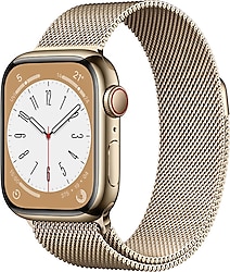 Apple Watch Series 8 GPS + Cellular 45mm Altın Rengi Paslanmaz Çelik Kasa ve Milano Döngüsü Kordon Akıllı Saat