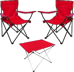 Argeus DY.001 73x54 cm 2 Kişilik Kırmızı Kumaş Kamp Masa Sandalye Takımı