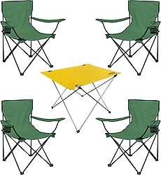 Argeus DY.001 73x54 cm 4 Kişilik Haki Kumaş Kamp Masa Sandalye Takımı