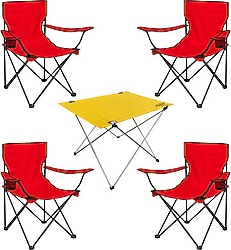 Argeus DY.001 73x54 cm 4 Kişilik Kırmızı Kumaş Kamp Masa Sandalye Takımı