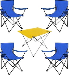 Argeus DY.001 73x54 cm 4 Kişilik Mavi Kumaş Kamp Masa Sandalye Takımı
