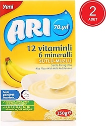Arı Mama 12 Vitaminli 6 Mineralli Sütlü Muzlu Pirinç Unu Kaşık Maması 250 gr 2 Adet