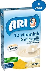 Arı Mama 12 Vitaminli 6 Mineralli Sütlü Pirinç Unu Kaşık Maması 200 gr 8 Adet