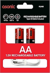 Asonic PL1400 1.5V 1400 mAh 2'li AA Kalem Type-C Şarjlı Pil