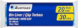 Avansas 55x60 cm Mavi Orta Boy Çöp Torbası 20'li
