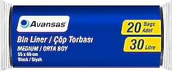 Avansas 55x60 cm Siyah Orta Boy Çöp Torbası 20'li