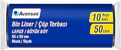 Avansas 65x80 cm Büyük Boy Siyah Çöp Torbası 10'lu
