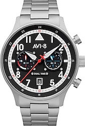 AVI-8 Hawker Hurricane Carey Dual Time AV-4088 Çelik Kordon Erkek Kol Saati