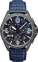 AVI-8 P-51 Mustang Blakeslee Chronograph AV-4077-04 Deri Kordon Lacivert Erkek Kol Saati