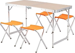 Aygaz Outdoor 120x60 cm 4 Kişilik MDF Kamp Masa Sandalye Takımı