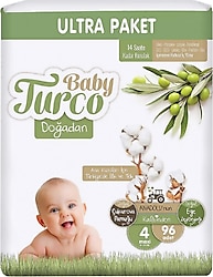 Baby Turco Doğadan 4 Beden Maxi 96'lı Bebek Bezi