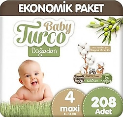 Baby Turco Doğadan 4 Numara Maxi 208'li Bebek Bezi