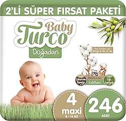 Baby Turco Doğadan 4 Numara Maxi 82'li 3 Adet Bebek Bezi