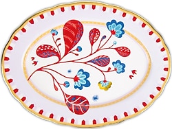Baci Milano Mamma Mia Yaprak Desenli 34x25 cm Oval Servis Tabağı