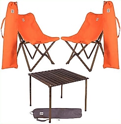 Bag The Joy 70x70 cm 2 Kişilik Turuncu Ahşap Kamp Masa Sandalye Takımı